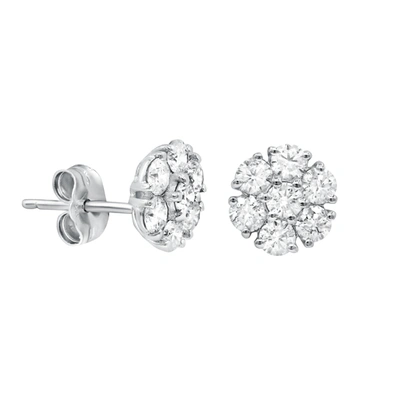 Diana M. 18k White Gold Cluster 1.60cts Diamond Stud Earrings In Silver