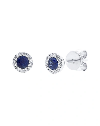 Diana M. 14k White Gold Halo 0.28ct Blue Sapphire Stud Earrings In Silver