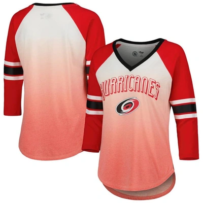 G-iii 4her By Carl Banks Red Carolina Hurricanes Lead Off Tri-blend Raglan 3/4-sleeve V-neck T-shirt