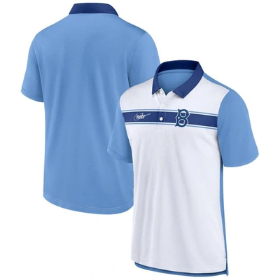 Nike Men's  White, Light Blue Brooklyn Dodgers Cooperstown Collection Rewind Stripe Polo Shirt In White,light Blue