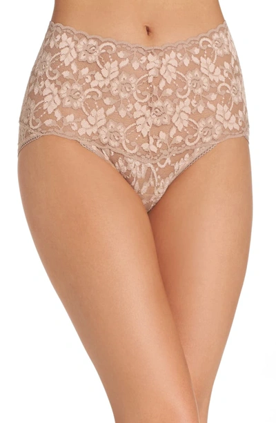 Hanky Panky Cross-dyed Retro Lace Briefs In Taupe/ Vanilla