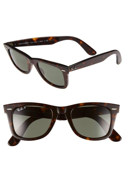 Ray Ban 'classic Wayfarer' 50mm Polarized Sunglasses - Tortoise/ Green P In Dark Tortoise