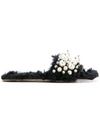 Miu Miu Embellished Faux-shearling Slides In Black