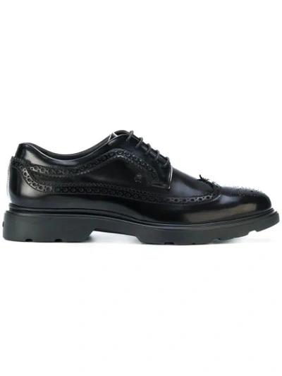 Hogan Men's Classic Leather Lace Up Laced Formal Shoes H304 Route Derby In Black