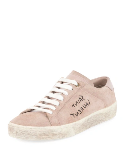 Saint Laurent Court Classic Logo-writing Suede Low-top Sneakers