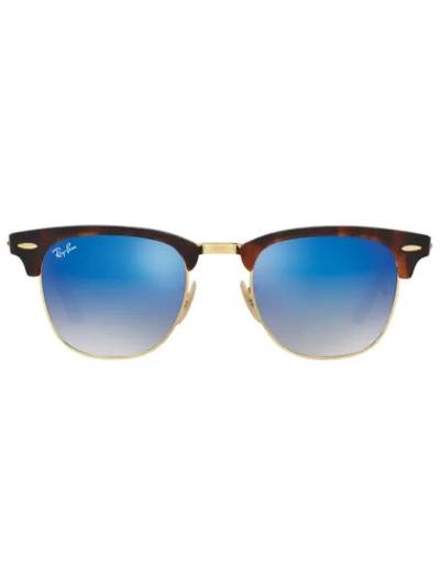 Ray Ban Clubmaster Flash Lenses Gradient Sunglasses Tortoise Frame Blue Lenses 49-21