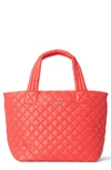 Mz Wallace Small Metro Tote Deluxe In Coral/silver