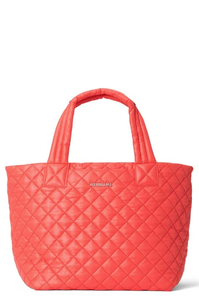 Mz Wallace Small Metro Tote Deluxe In Coral/silver