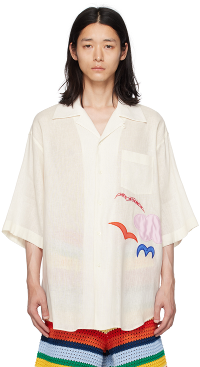 Marni X No Vacancy Inn Embroidered Linen-blend Shirt In Neutrals