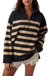Free People Coastal Stripe Pullover In Carbon Camel Combo