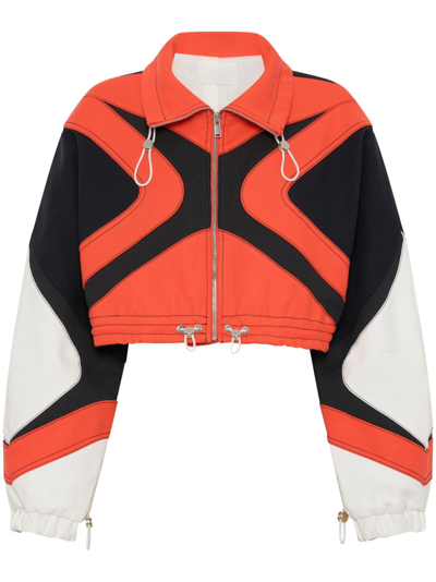 Dion Lee Panelled Zip-up Cropped Jacket In Fluoro Red/white