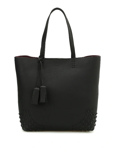Tod's Wave Bag Medium Leather Tote In Black
