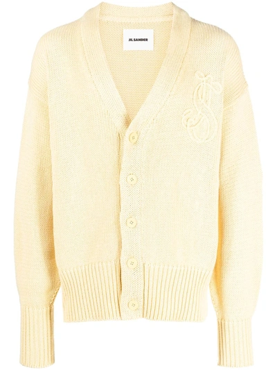 Jil Sander Embroidered-logo Cotton Cardigan In Yellow