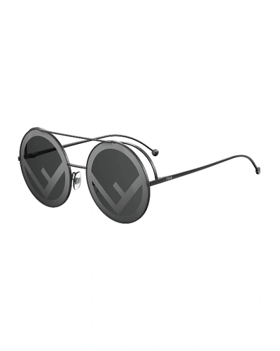 Fendi Round Logo-lenses Sunglasses In Black