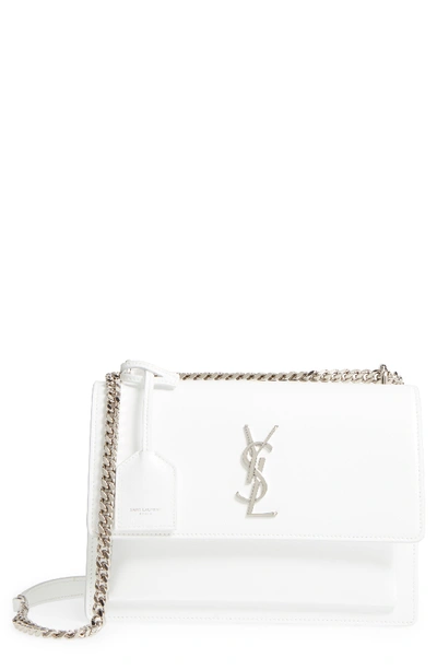Saint Laurent Medium Sunset Grained Leather Silver Chain Bag In White
