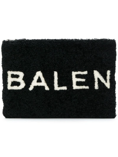 Balenciaga Black Shearling Logo Pouch
