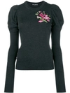 Dolce & Gabbana Floral Embroidered Puff Sleeve Knitted Top In Grey