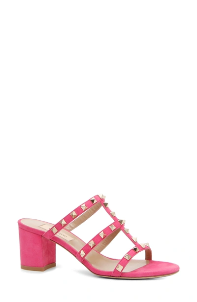 Valentino Garavani Rockstud Caged 60mm Slide Sandal In Shadow Pink