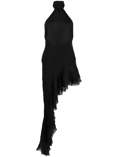 The Andamane Chiffon Silk Asymmetric Dress In Black
