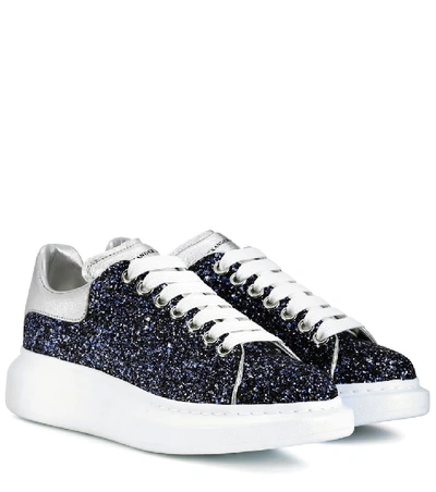 Alexander Mcqueen Glitter Platform Sneakers In Blue - Navy