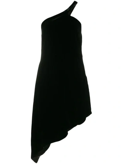 Saint Laurent One-shoulder Asymmetric Velvet Dress In Black