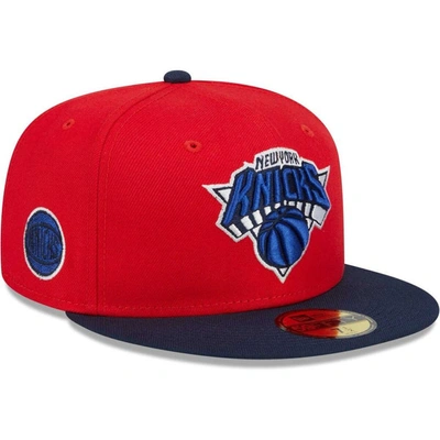 New Era Men's  Red, Navy New York Knicks 59fifty Fitted Hat In Red,navy