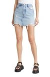 Frame Le Brigitte Raw-hem Recycled-denim Blend Shorts In Blue