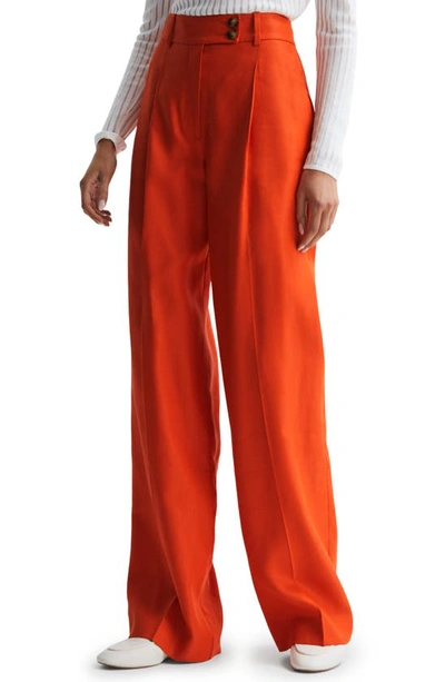 Reiss Hollie Creased High Waist Wide Leg Pants In Orange