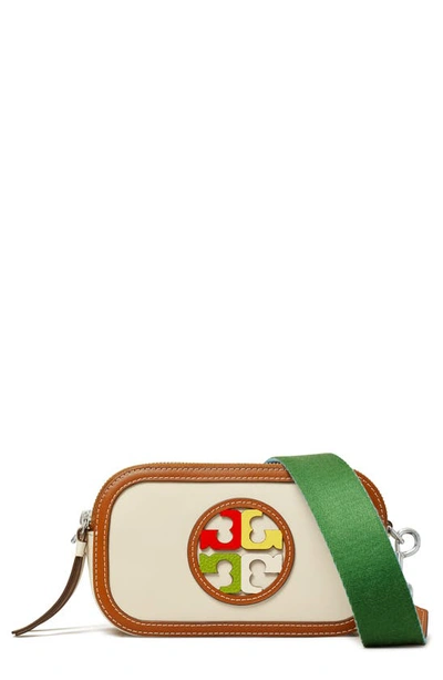 Tory Burch Mini Miller Marquetry Logo Crossbody Bag In New Ivory