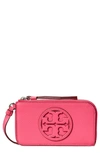 Tory Burch Miller Top Zip Leather Card Case In Pink Love