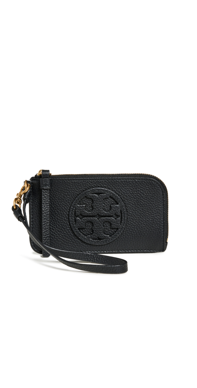 Tory Burch Miller Top Zip Leather Card Case In Black