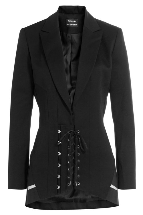 Anthony Vaccarello Lace-up Wool Blazer In Black | ModeSens
