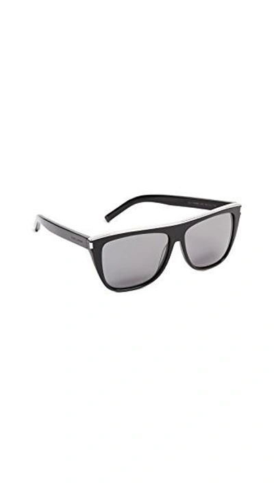 Saint Laurent Sl 1 Mineral Glass Combi Sunglasses In Black Silver/grey