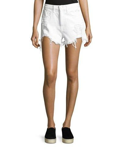 Alexander Wang T High-rise Destroyed Cutoff Shorts In Bleached Destroy