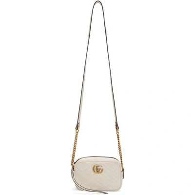 Gucci White Mini Gg Marmont 2.0 Camera Bag In 9022 White