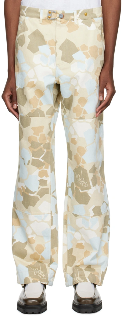 Objects Iv Life Camouflage Print Deadstock Cotton Pants In Beige,blue