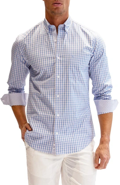 Tailorbyrd Heritage Check Print Long Sleeve Cotton Button-down Shirt In White