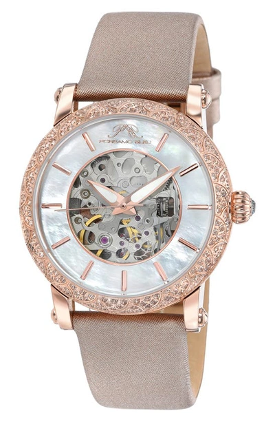 Porsamo Bleu Liza Automatic Satin Leather Strap Watch, 38mm In Rose Tone