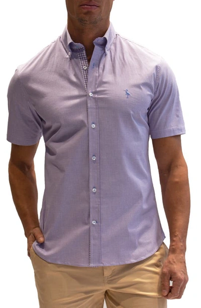Tailorbyrd Microprint Short Sleeve Stretch Cotton Button-down Shirt In Lilac