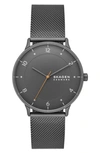 Skagen Men's Three-hand Quartz Riis Gunmetal Stainless Steel Mesh Watch 40mm In Grey