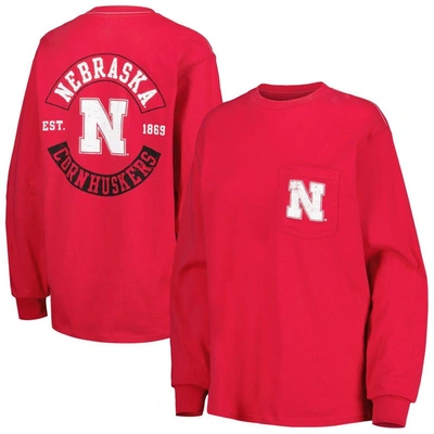 League Collegiate Wear Scarlet Nebraska Huskers Oversized Pocket Long Sleeve T-shirt