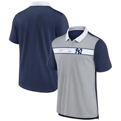 Nike Men's  Gray, Navy New York Yankees Rewind Stripe Polo Shirt In Gray,navy