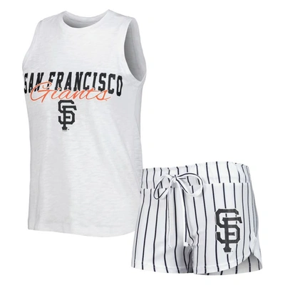 Concepts Sport Women's  White San Francisco Giants Reel Pinstripe Tank Top And Shorts Sleep Set