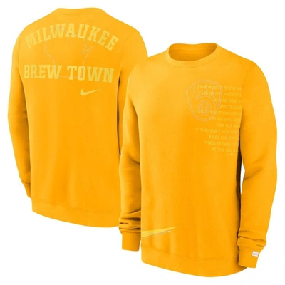 Nike Gold Milwaukee Brewers Statement Ball Game Fleece Pullover Sweatshirt