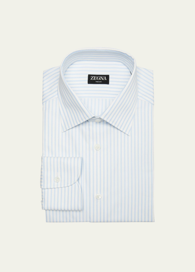 Zegna Microstripe Trecapi Cotton Button-up Shirt In Br Blustrp