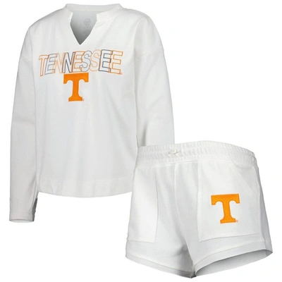 Concepts Sport Women's  White Tennessee Volunteers Sunray Notch Neck Long Sleeve T-shirt And Shorts S