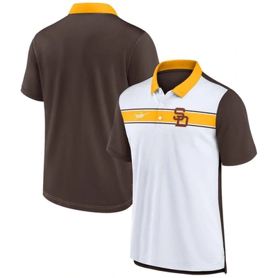 Nike Men's  White, Brown San Diego Padres Rewind Stripe Polo Shirt In White,brown