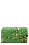 Tory Burch Kira Pop Edge Chevron Quilted Leather Wallet On A Chain In Monstera / Light Cream