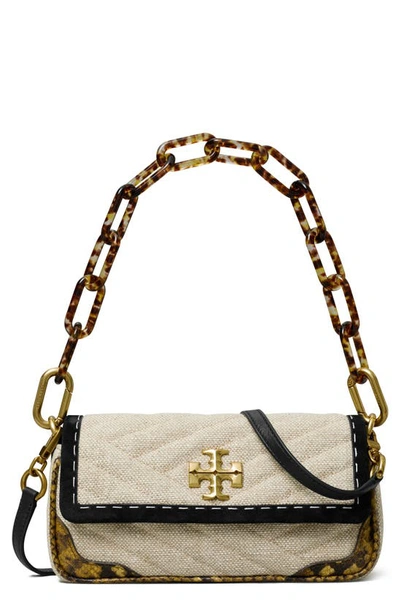 Tory Burch Kira Mixed Media Quilted Shoulder Bag In Natural