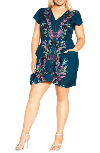City Chic Trendy Plus Size Nadia Zip Tunic In Teal Priscilla Mir